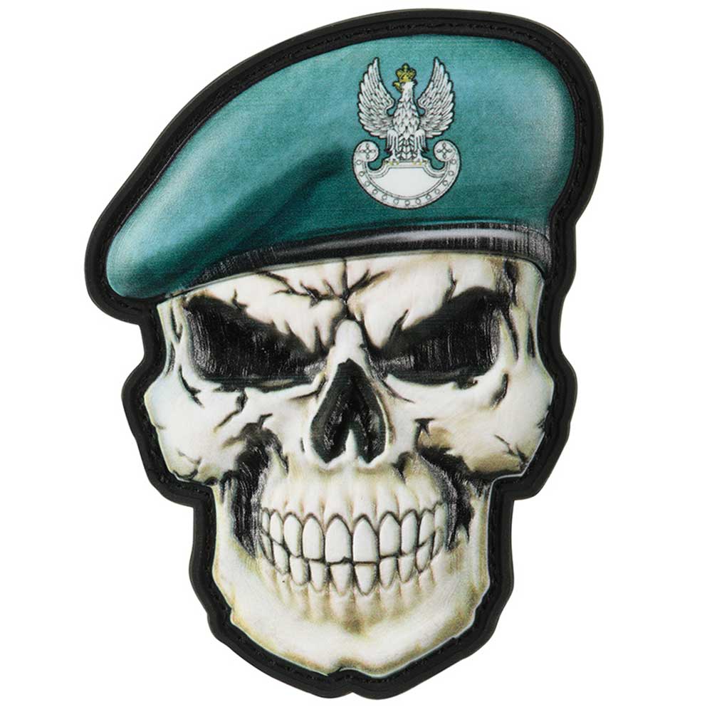 Patch - emblemă M-Tac Craniu cu bereta Forțele Terestre PL 3D PVC - Green