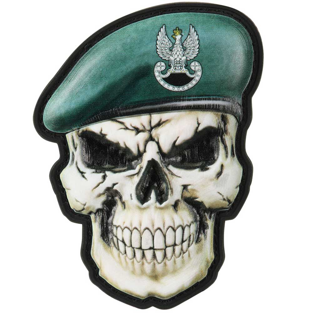 Patch - emblemă M-Tac Craniu cu bereta Forțele Speciale PL 3D PVC - Dark Green