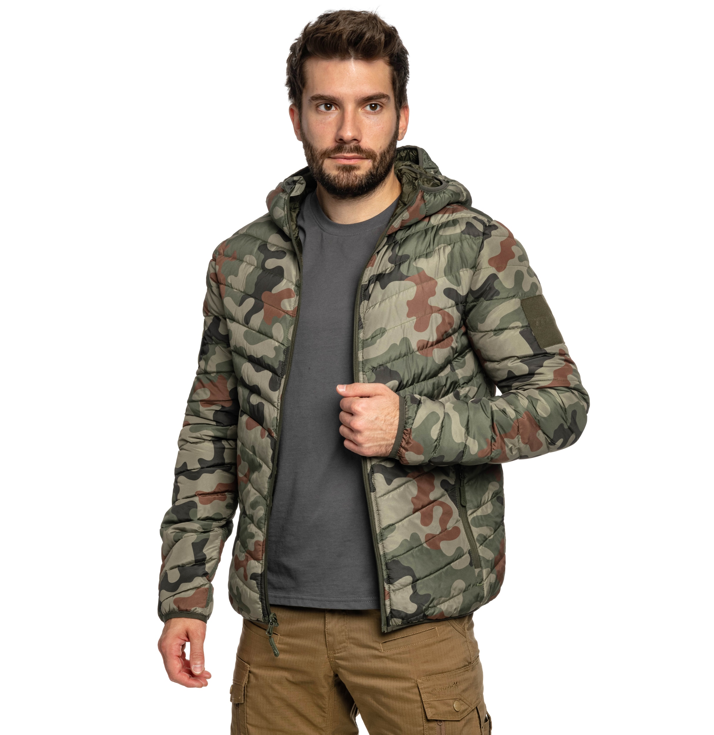 Geacă din puf cu două fețe Texar Reverse - Olive/wz.93 Pantera PL Woodland