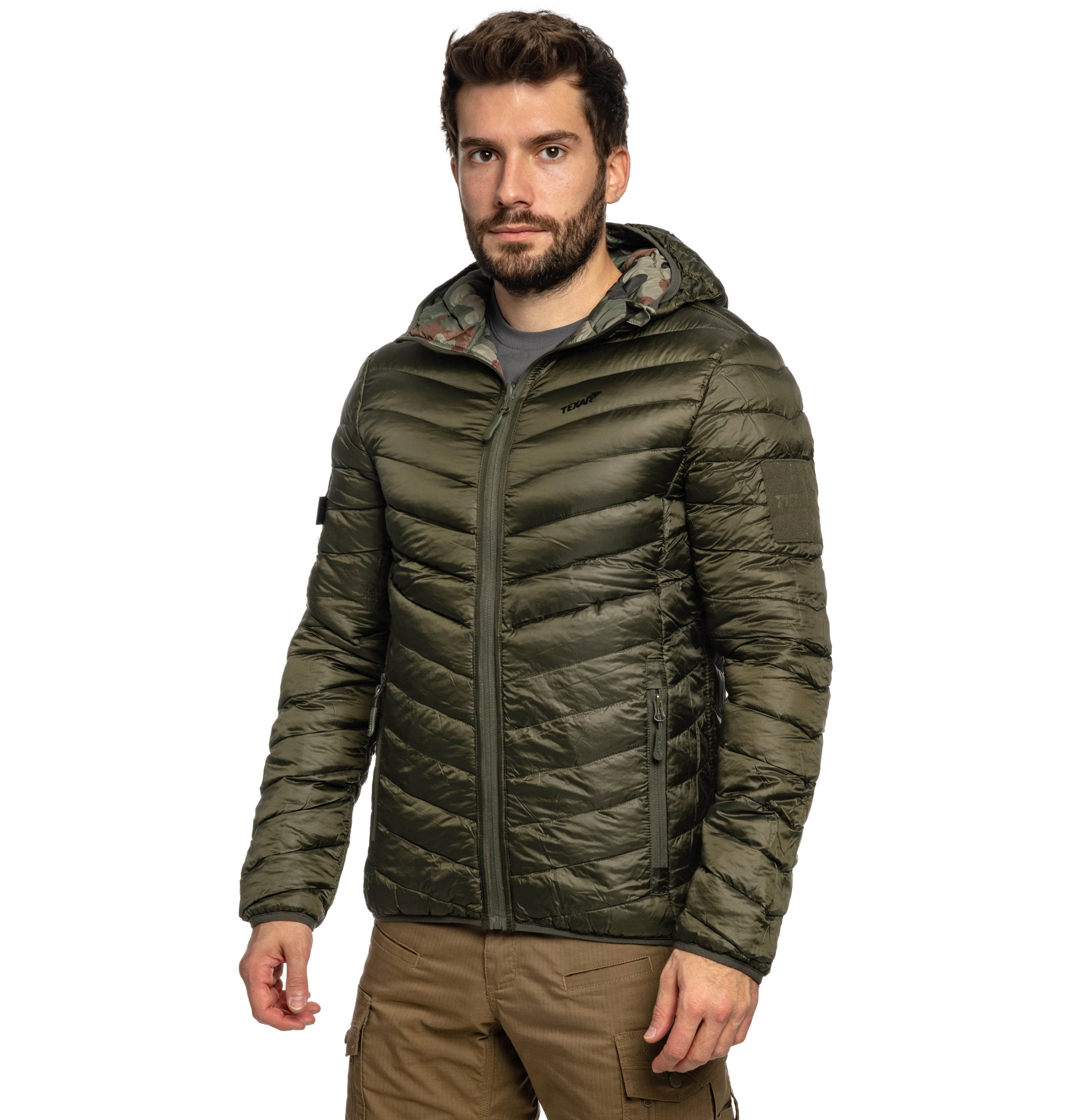 Geacă din puf cu două fețe Texar Reverse - Olive/wz.93 Pantera PL Woodland