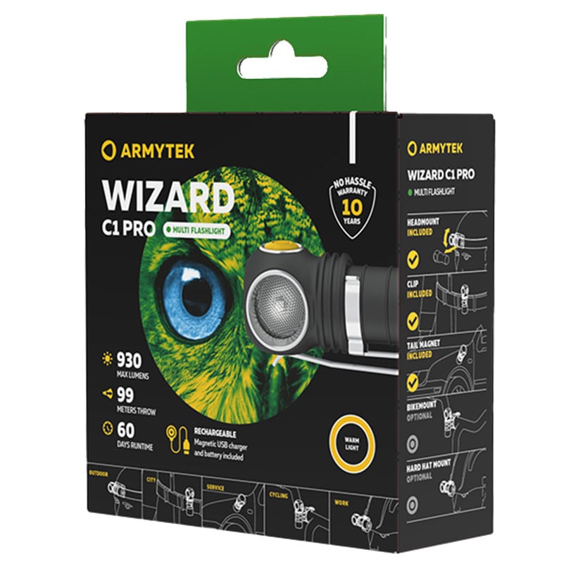 Налобний і кутовий ліхтарик Armytek Wizard C1 Pro Magnet USB Warm - 930 люменів