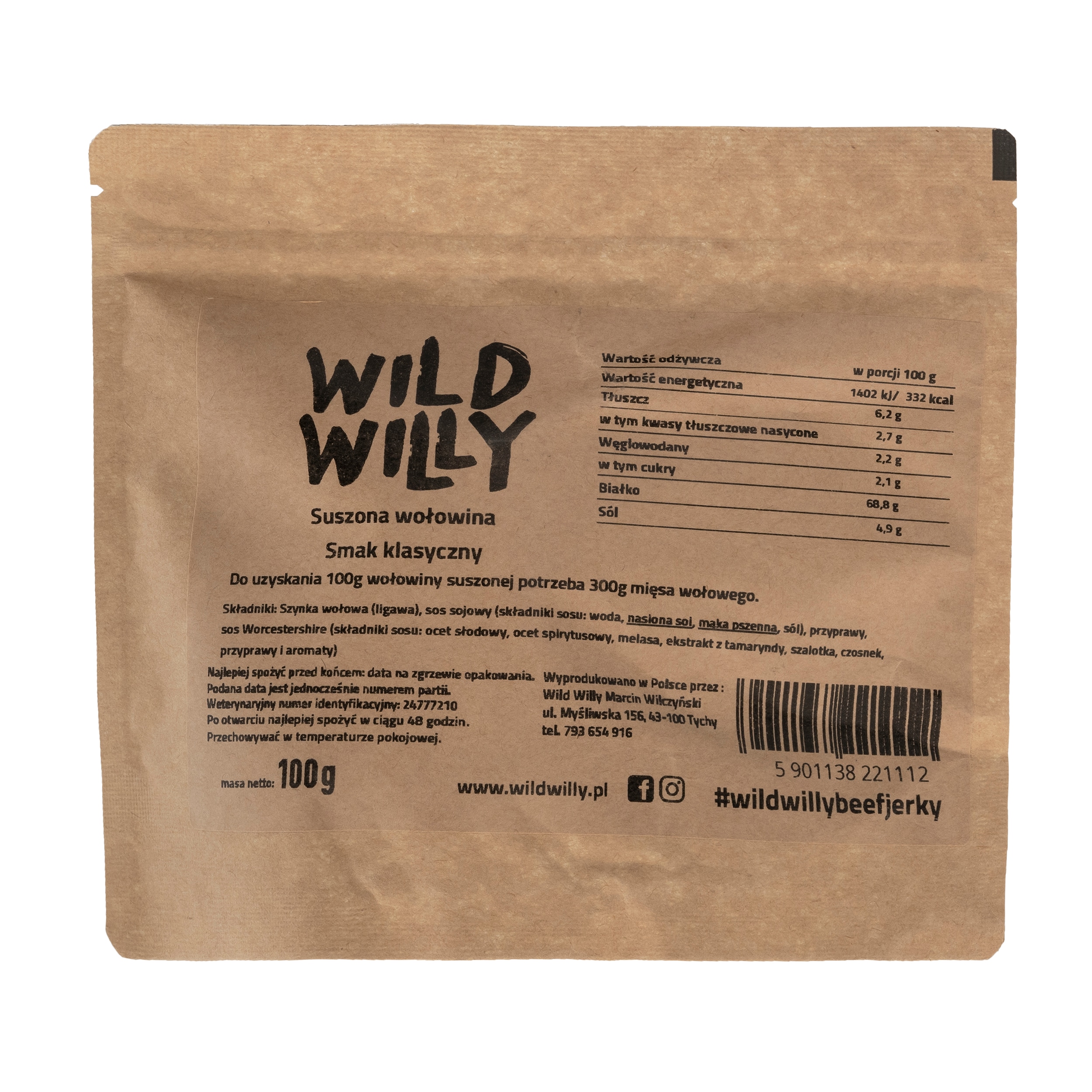 В'ялена яловичина Wild Willy Beef Jerky Classic 100 г