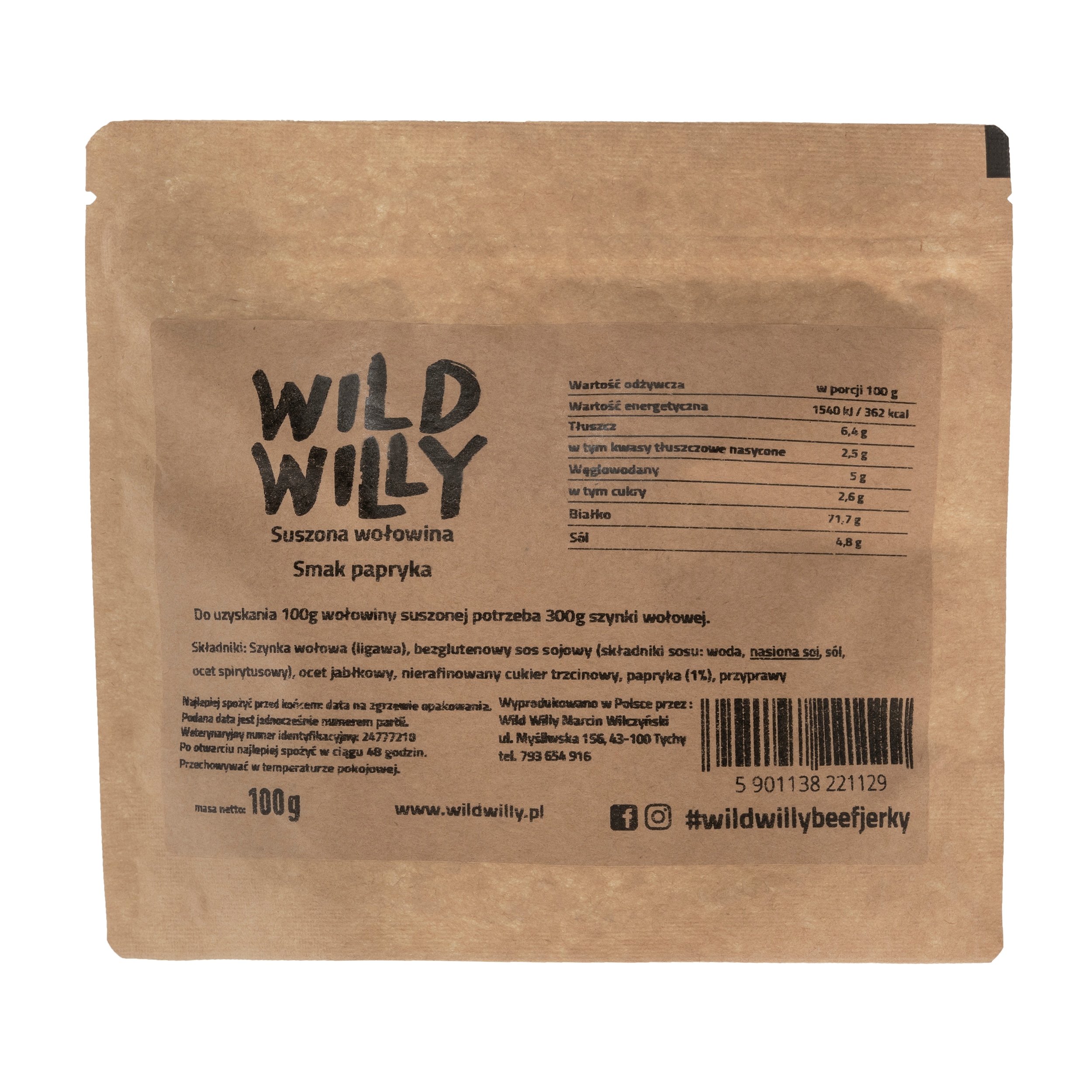 В'ялена яловичина Wild Willy Beef Jerky Паприка 100 г