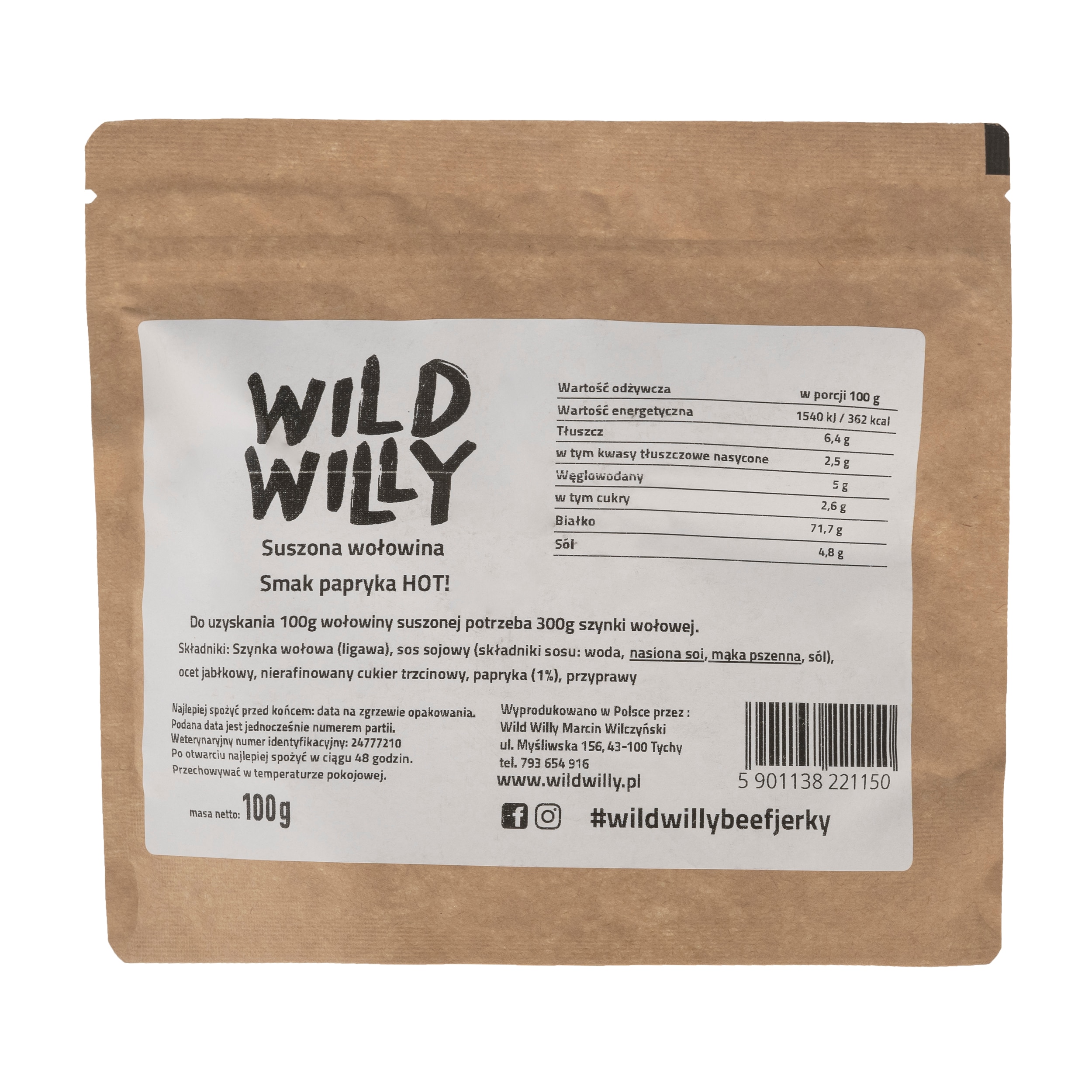 В'ялена яловичина Wild Willy Beef Jerky Перець Hot 100 г