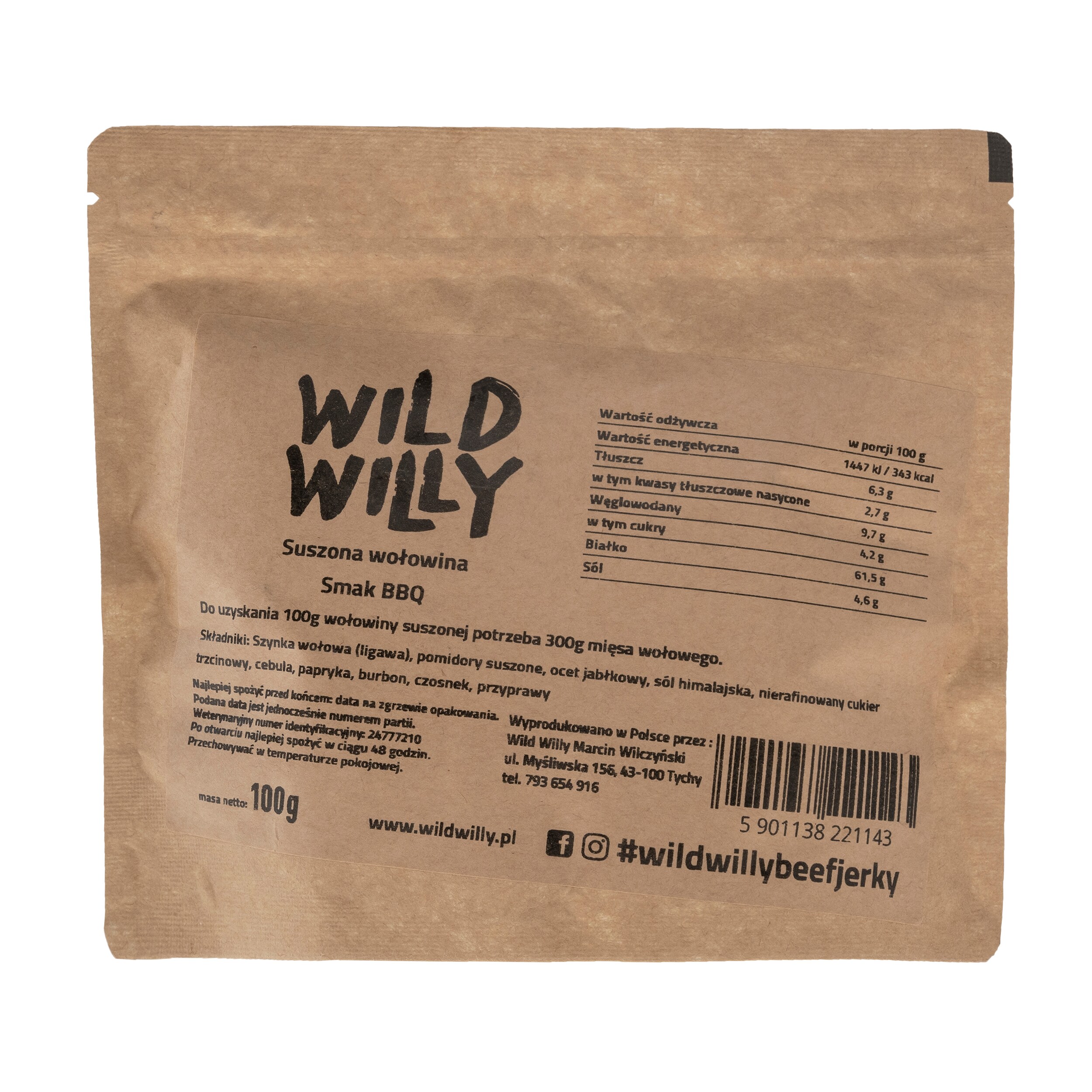 В'ялена яловичина Wild Willy Beef Jerky BBQ 100 г