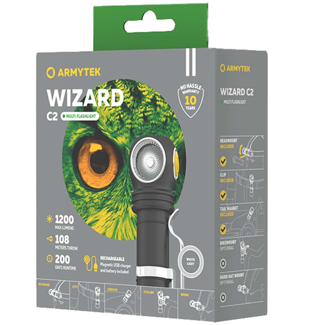 Налобний і кутовий ліхтарик Armytek Wizard C2 Magnet USB White - 1200 люменів