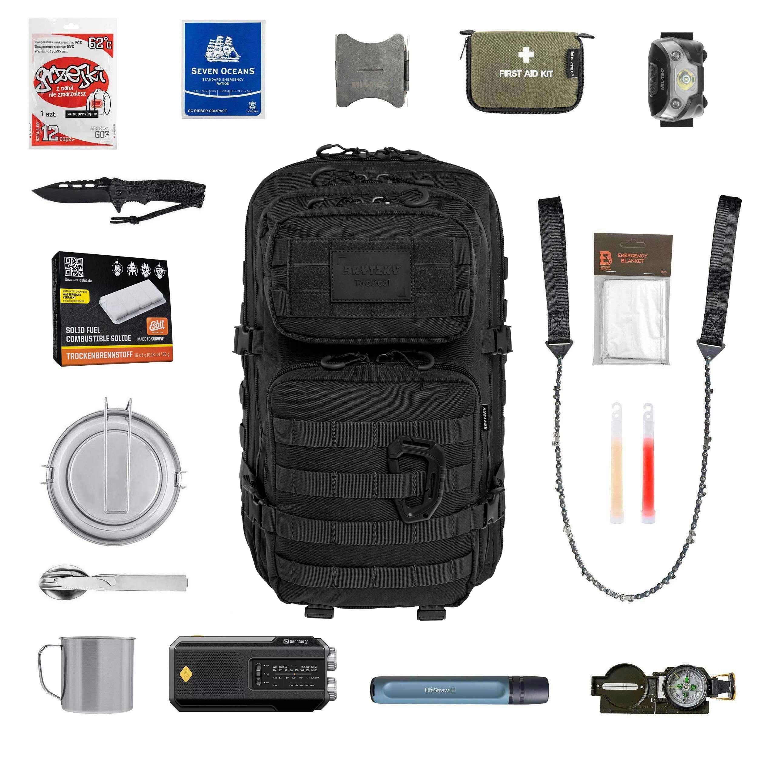 Евакуаційний рюкзак Brytzky Tactical Polygon Large 36 л Black Large - зі спорядженням