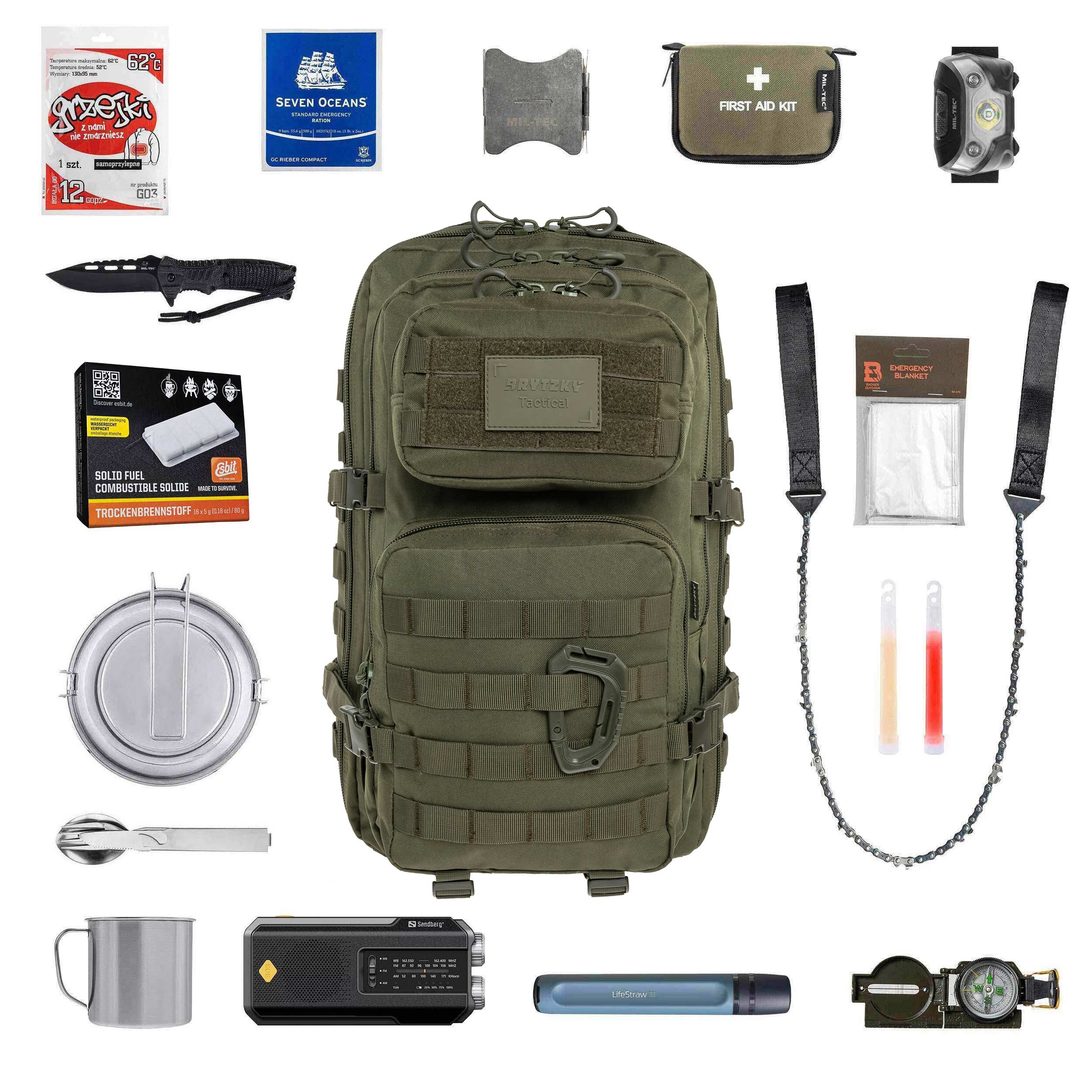Евакуаційний рюкзак Brytzky Tactical Polygon 36 л Olive Large - зі спорядженням