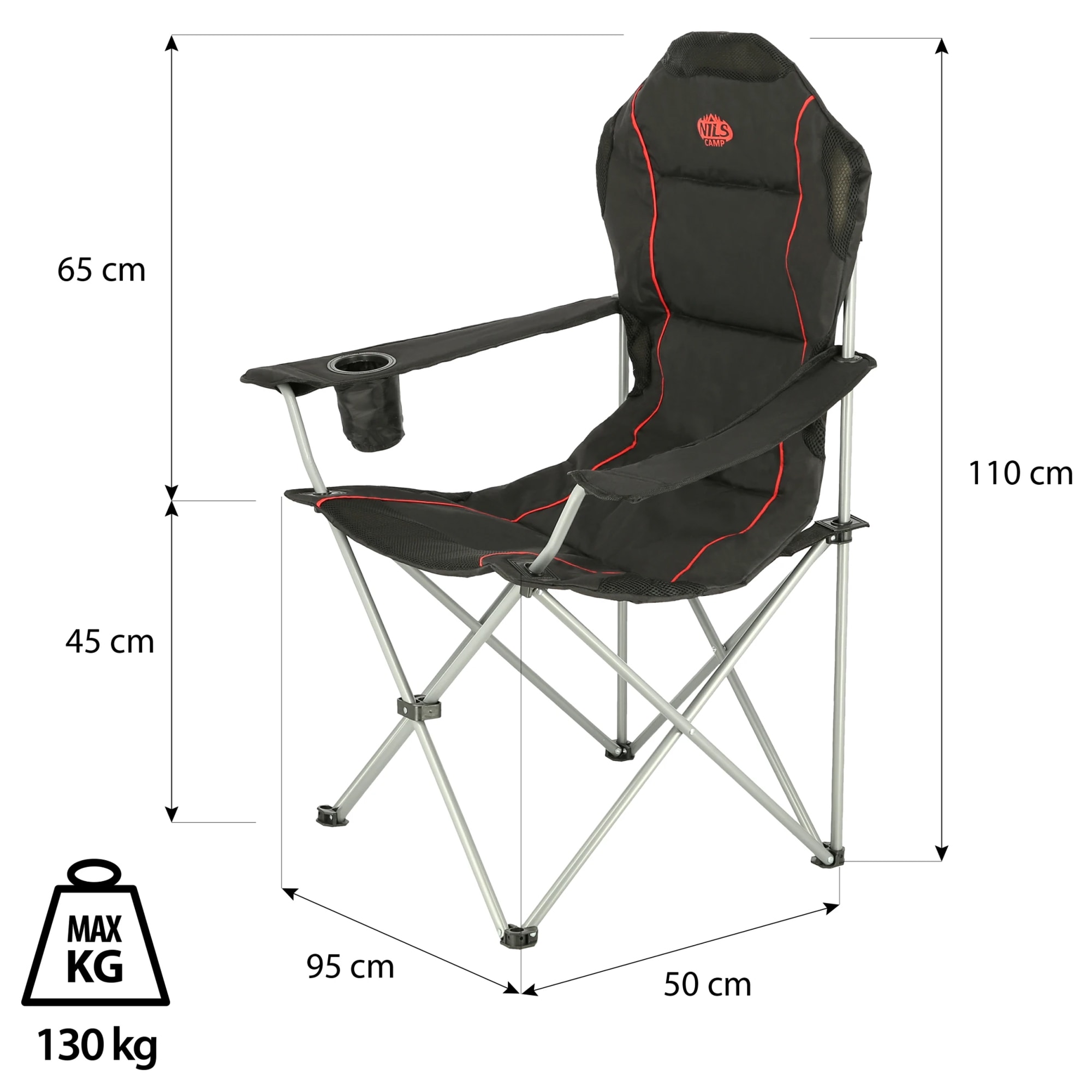 Туристичне крісло Nils Camp NC3080 - Чорно-червоне