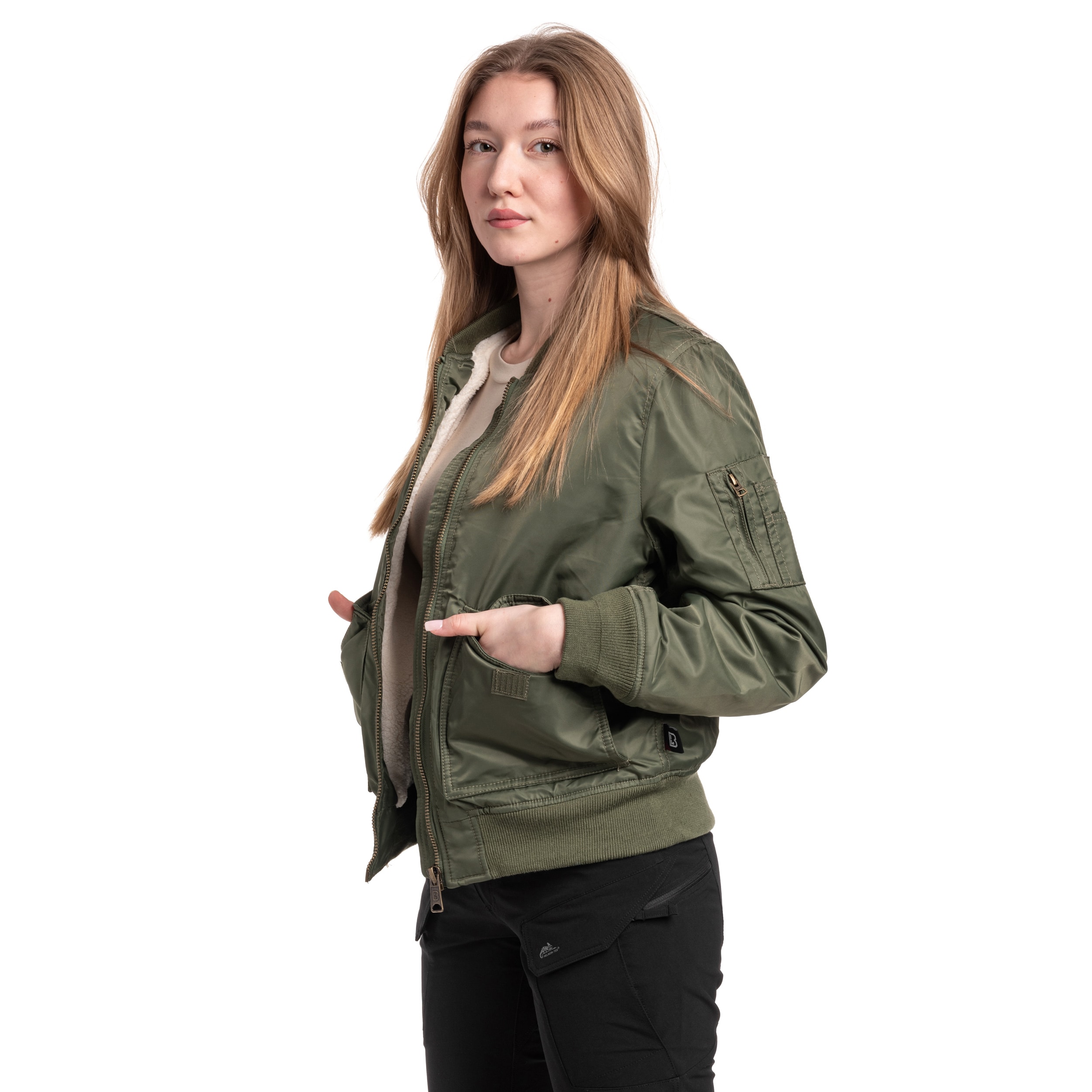 Жіноча куртка Brandit Bomber Sherpa - Olive