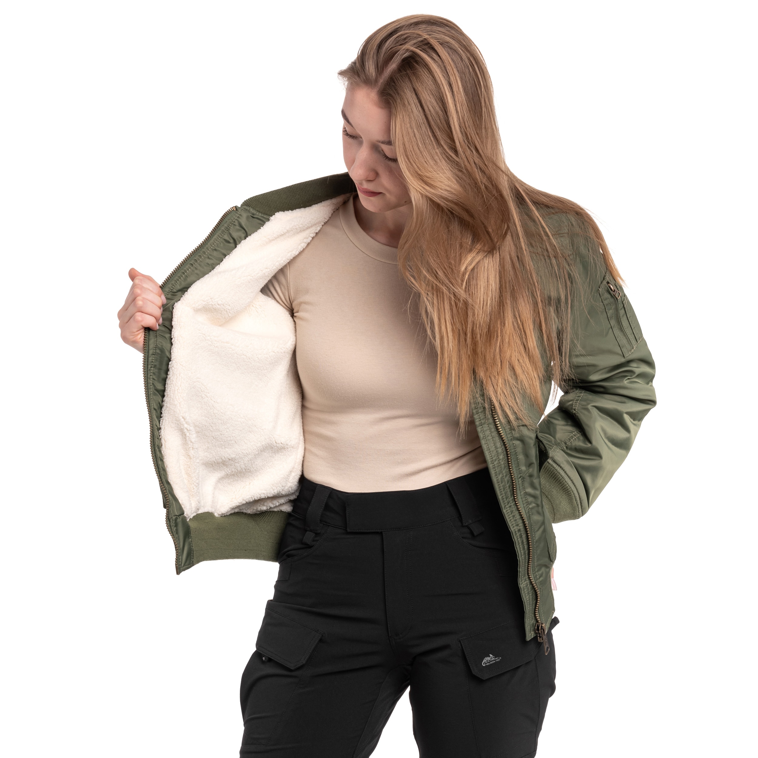 Жіноча куртка Brandit Bomber Sherpa - Olive