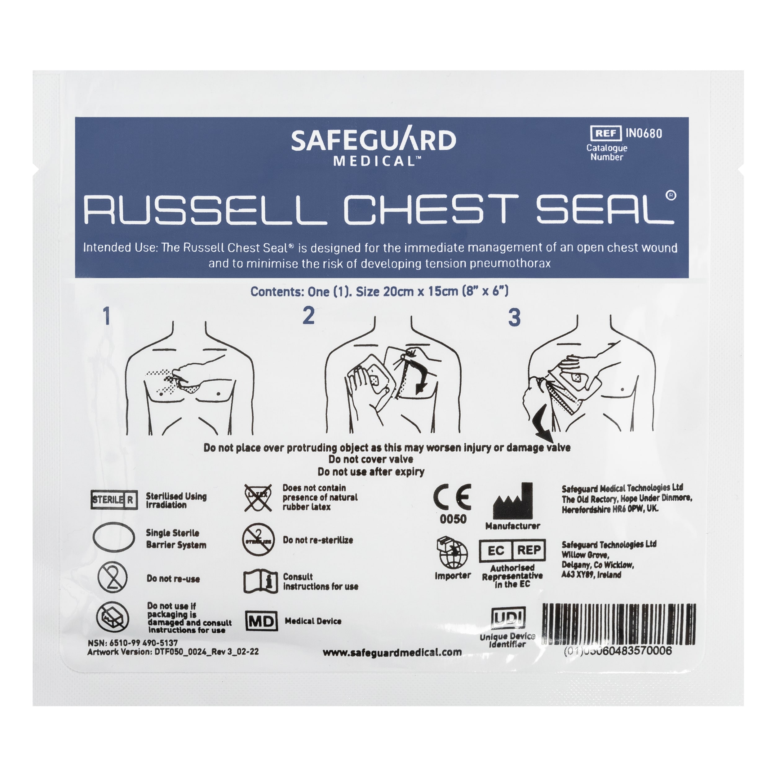 Вентильована пов'язка Safeguard Medical Russel Chest Seal