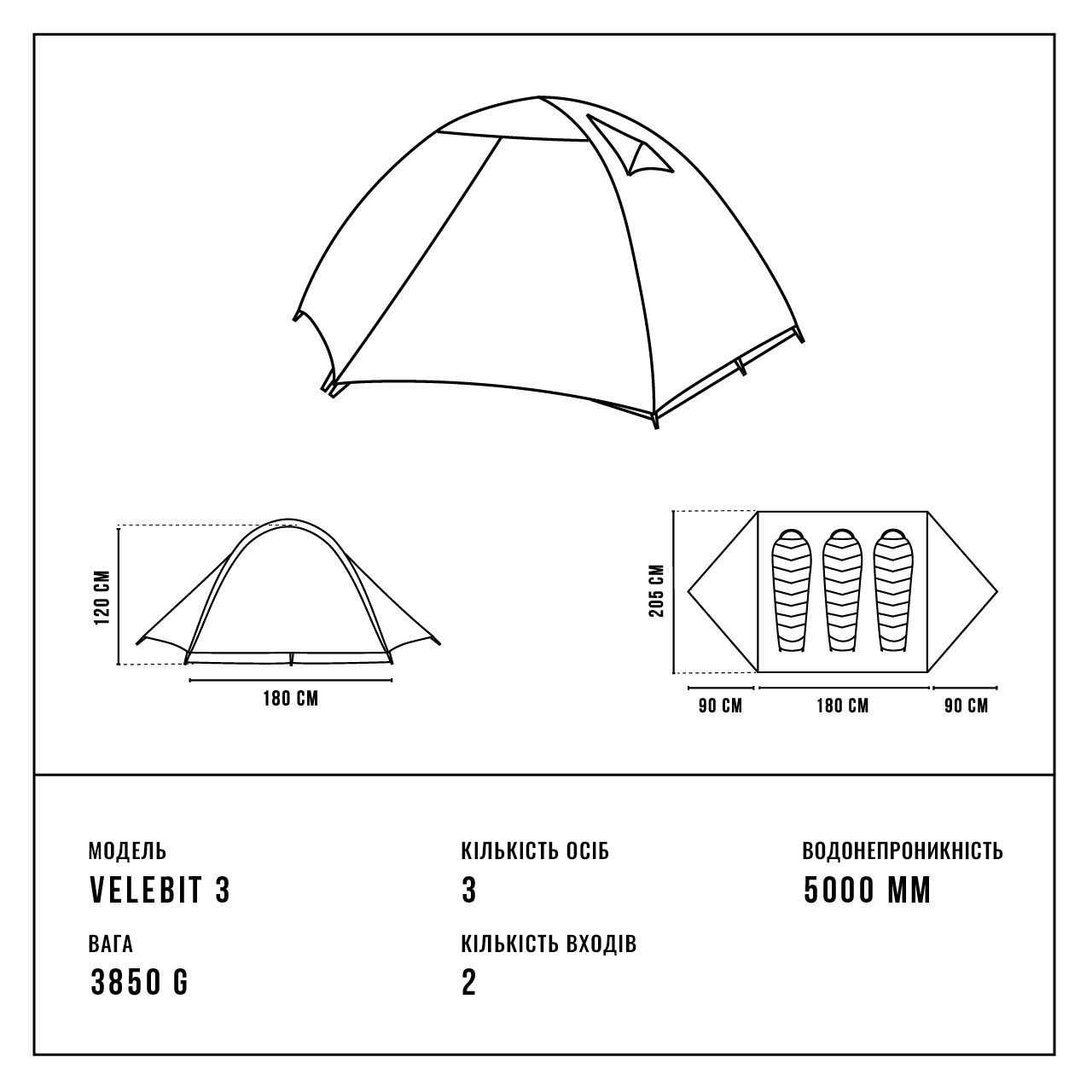 Намет 3-місний Alpinus Velebit 3 - Green