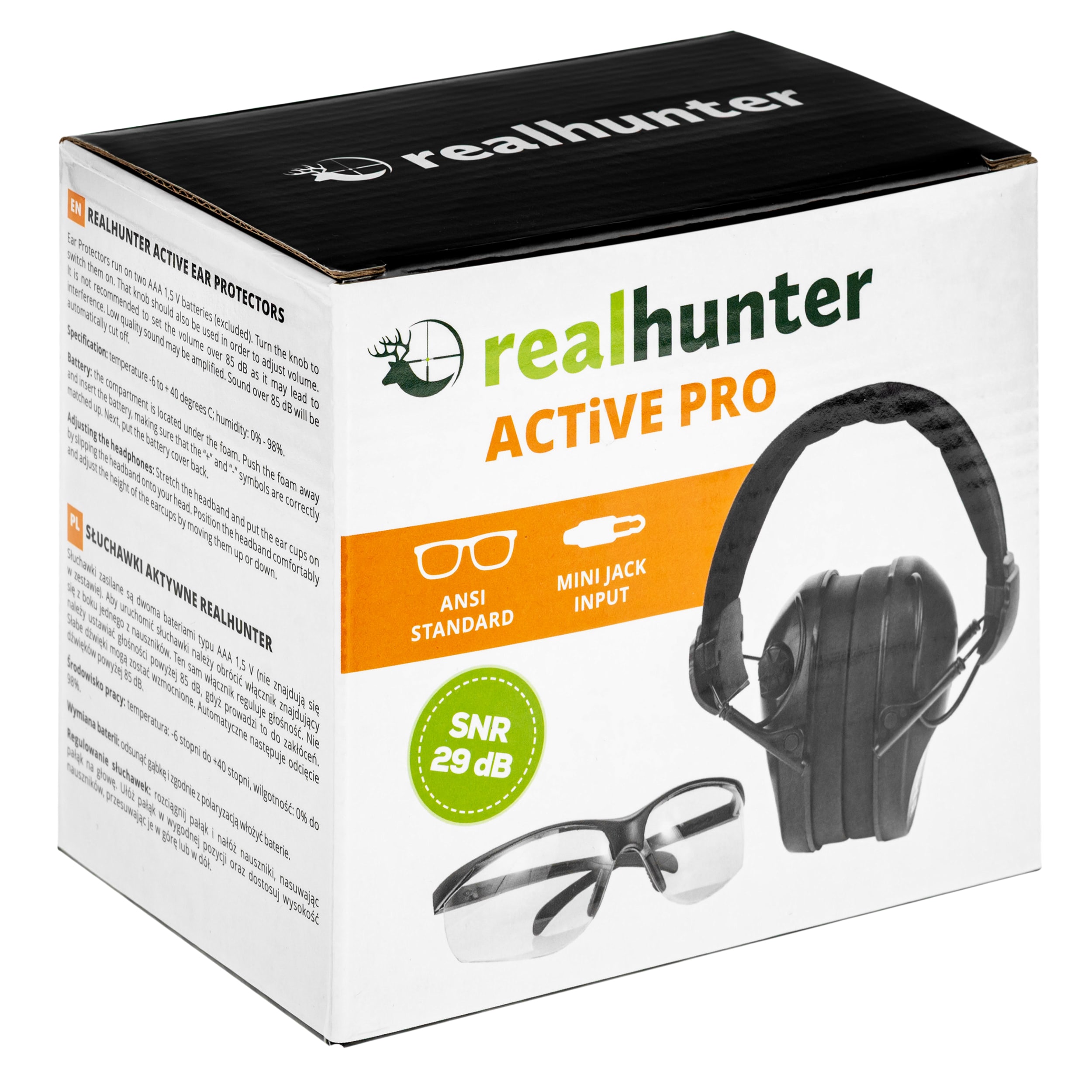 Активні захисні навушники RealHunter Active Pro з окулярами - Black