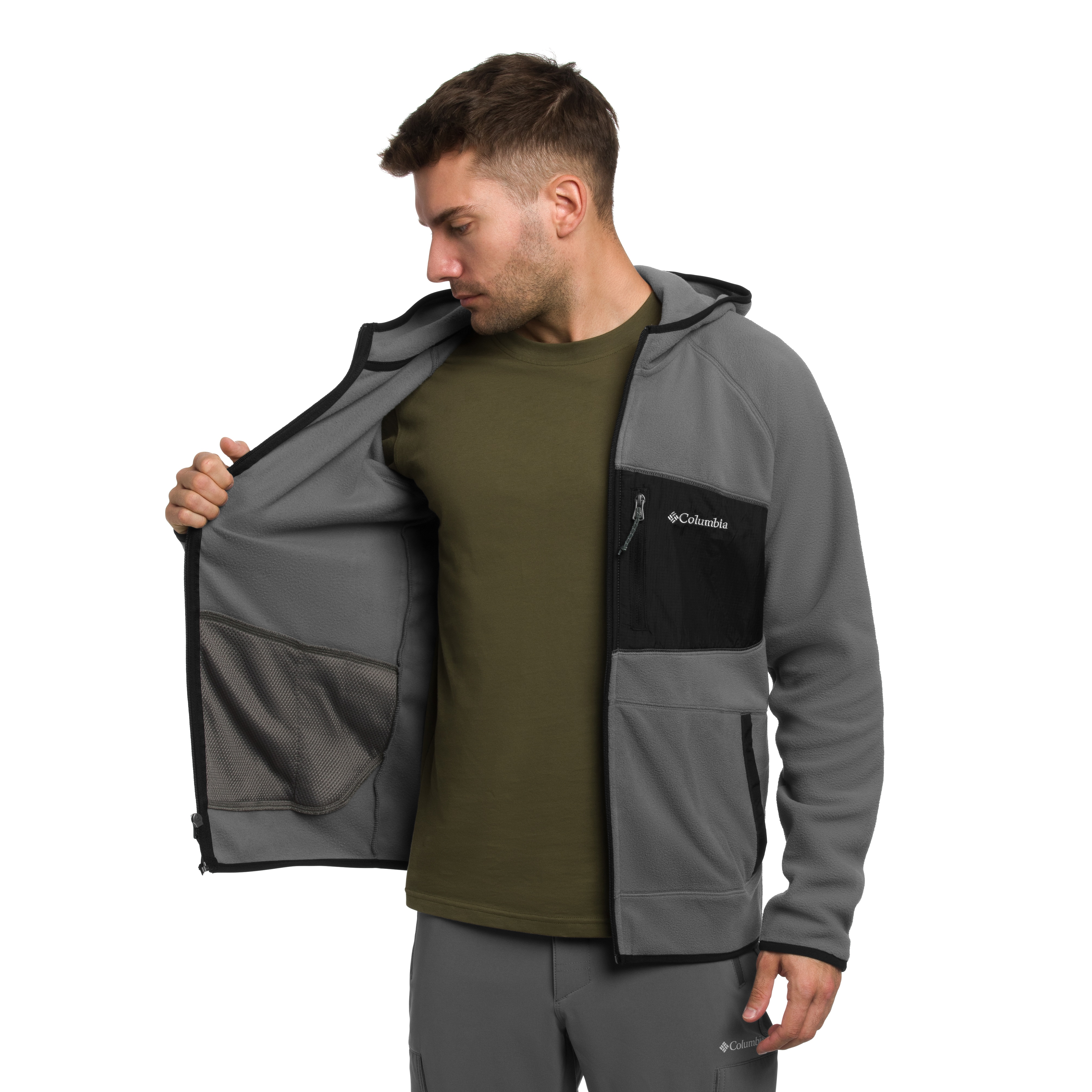 Флісова кофта Columbia Fast Trek Overlay Hooded - City Grey/Black