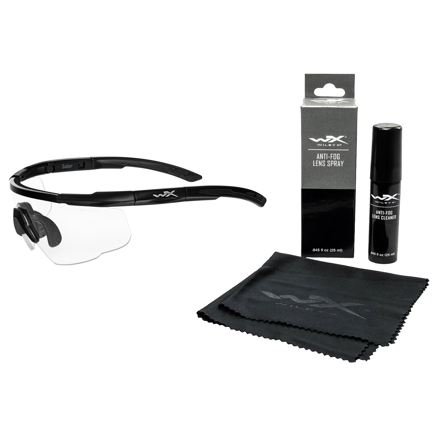 Тактичні окуляри Wiley X Saber Advanced - Clear Matte Black + Anti-Fog Cleaner Kit - набір