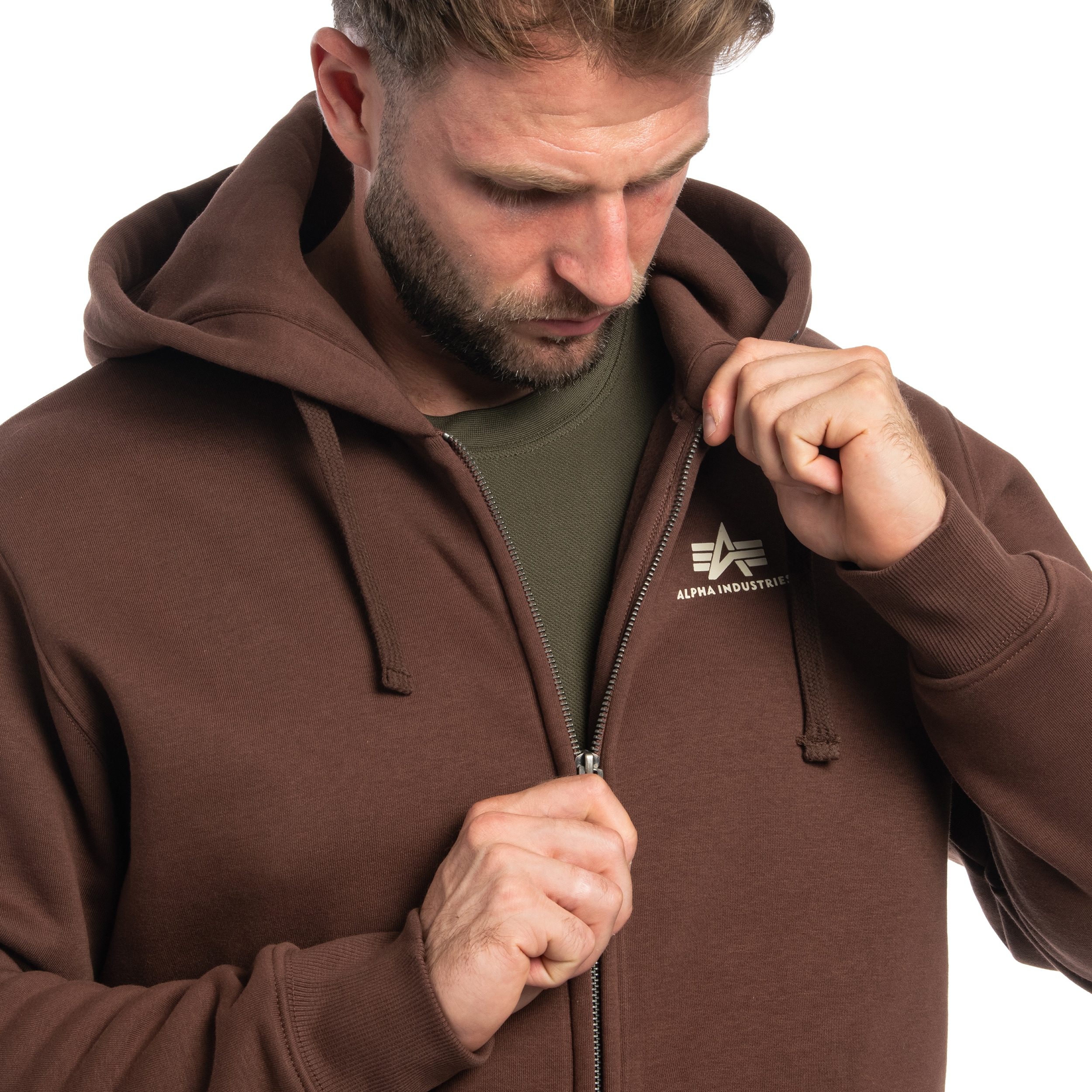 Кофта Alpha Industries Basic Zip Hoody Small Logo - Powder Brown