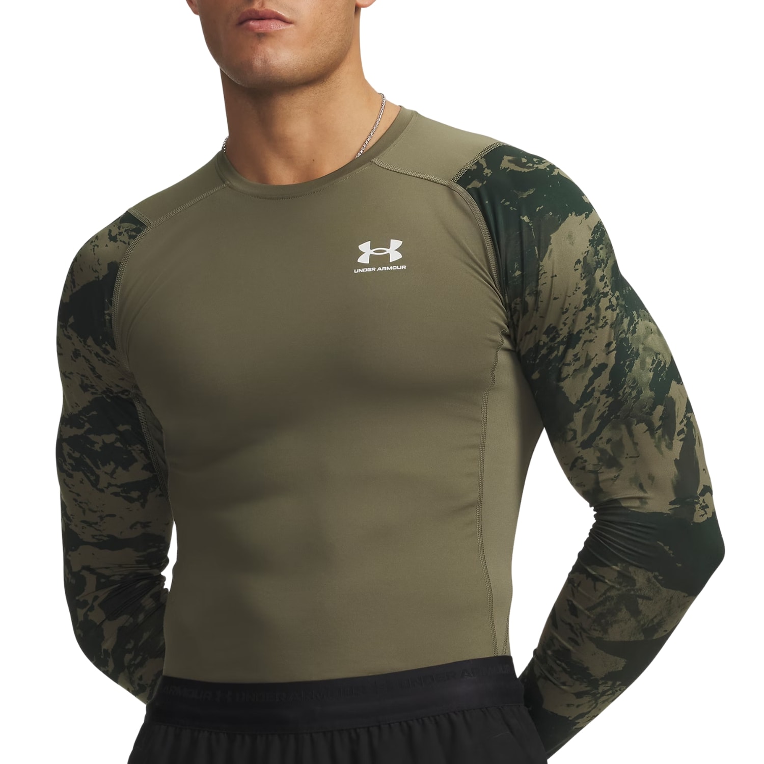Термоактивна футболка Under Armour HeatGear Compression Colorblock - Marine OD Green/White